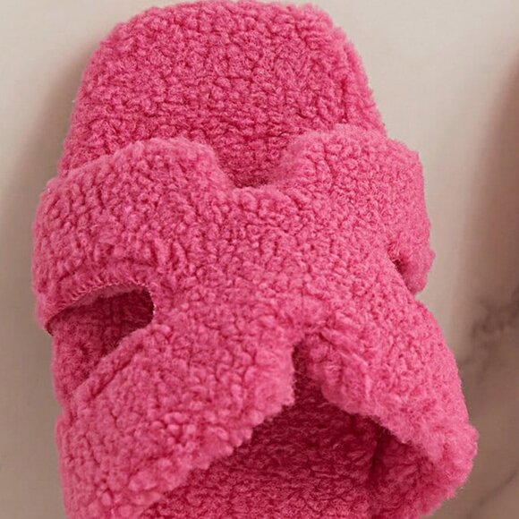 Hot Pink Fuzzy plush slide sandals - Picture 3 of 4